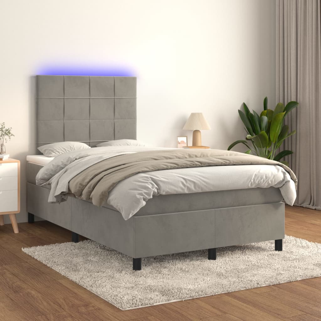 Sommier à lattes de lit matelas et LED Gris clair 120x200 cm - XIOS
