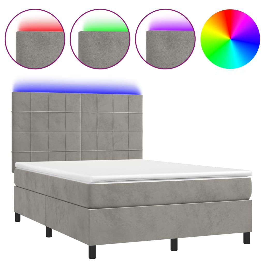 Sommier à lattes de lit matelas et LED Gris clair 140x190 cm - XIOS