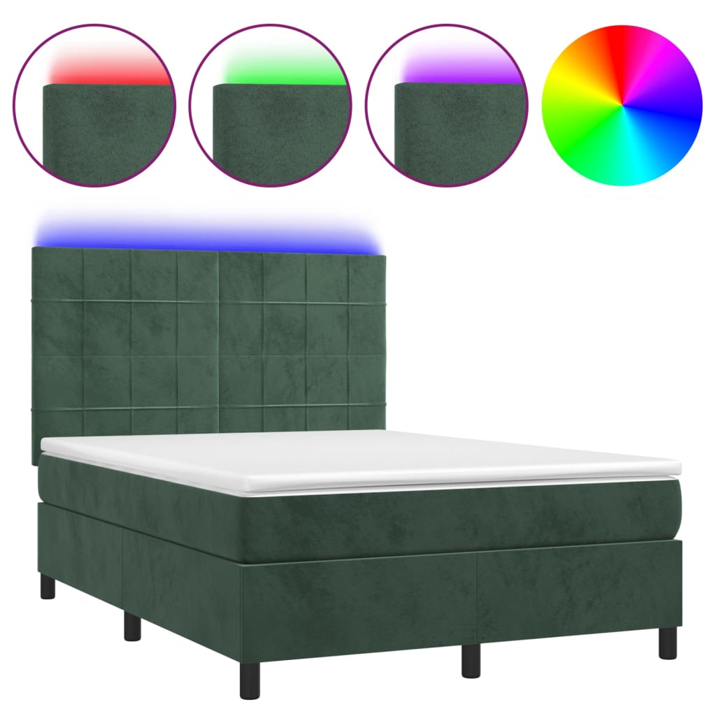 Sommier à lattes de lit matelas et LED Vert foncé 140x190 cm - XIOS