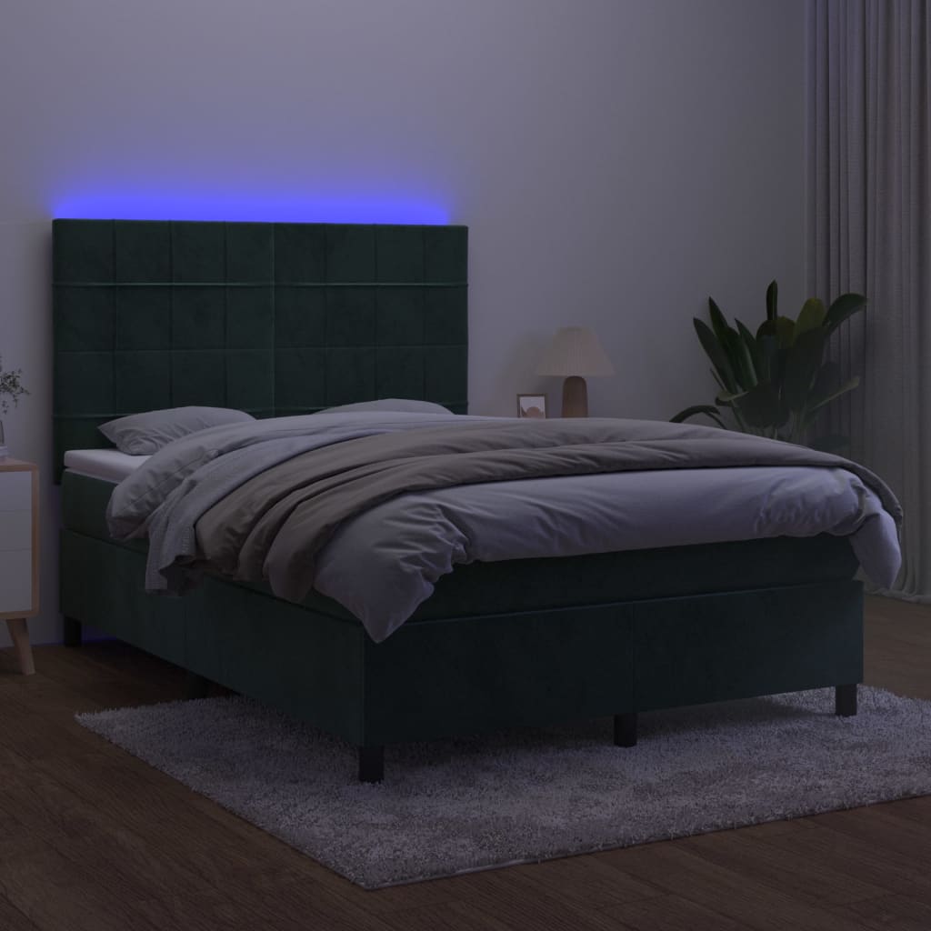 Sommier à lattes de lit matelas et LED Vert foncé 140x190 cm - XIOS