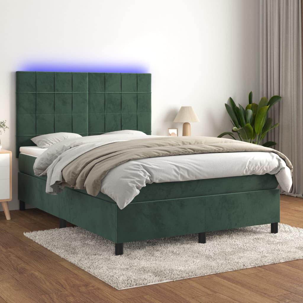 Sommier à lattes de lit matelas et LED Vert foncé 140x190 cm - XIOS