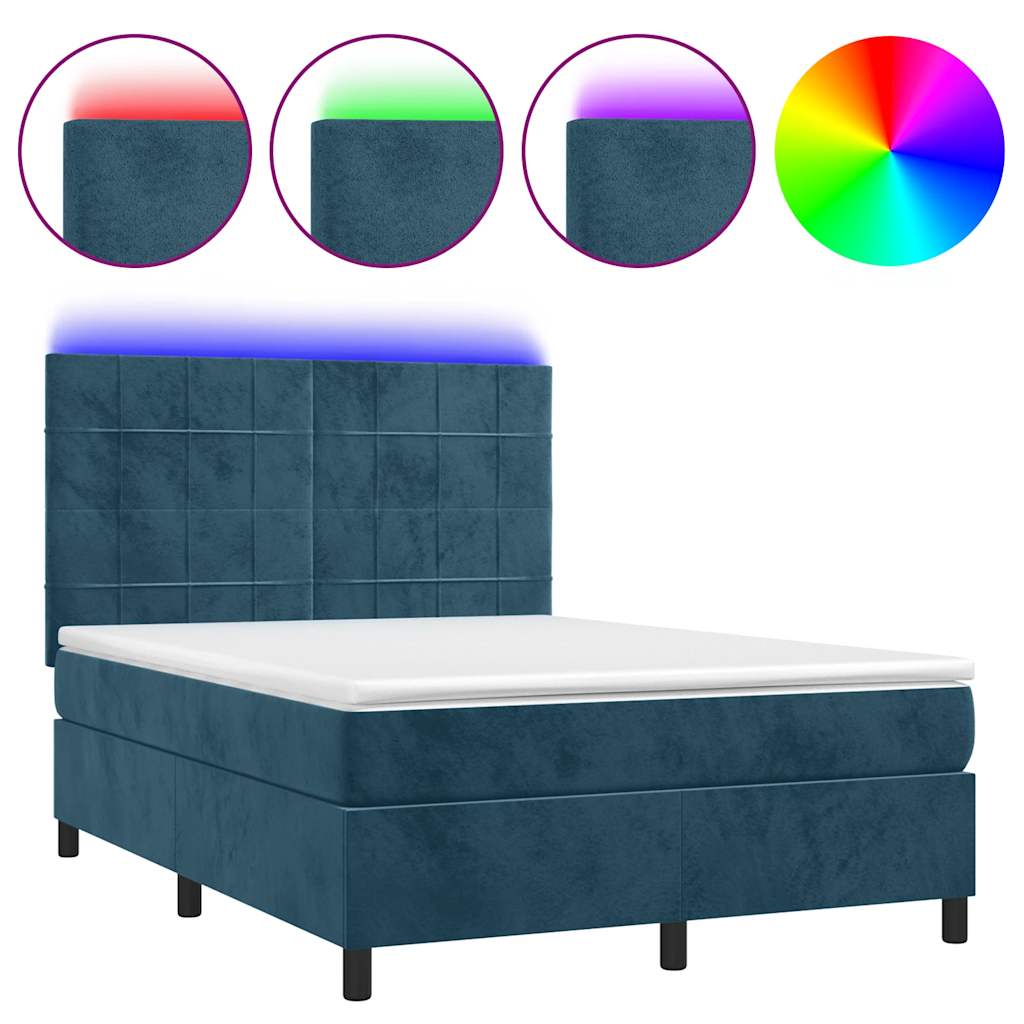 Sommier à lattes de lit matelas et LED Bleu foncé 140x190 cm - XIOS