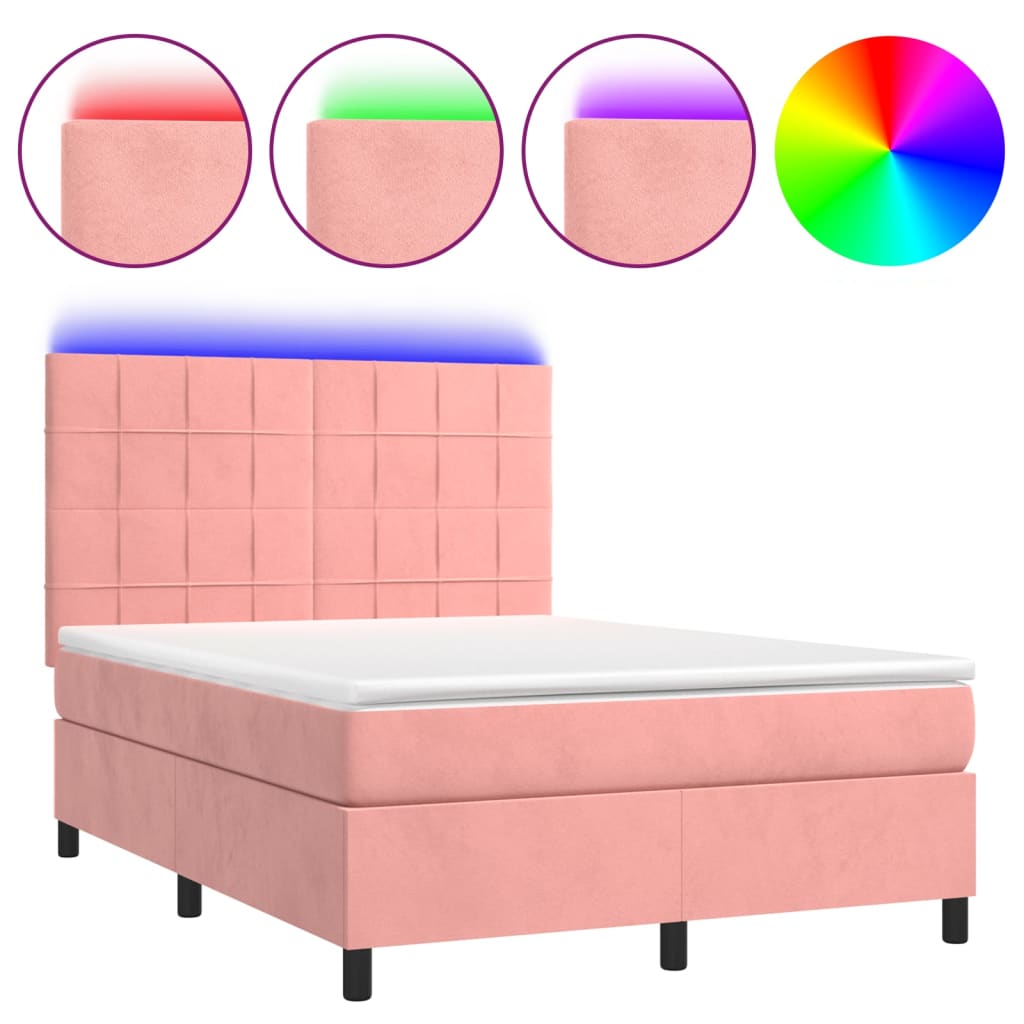 Sommier à lattes de lit matelas et LED Rose 140x190 cm Velours - XIOS