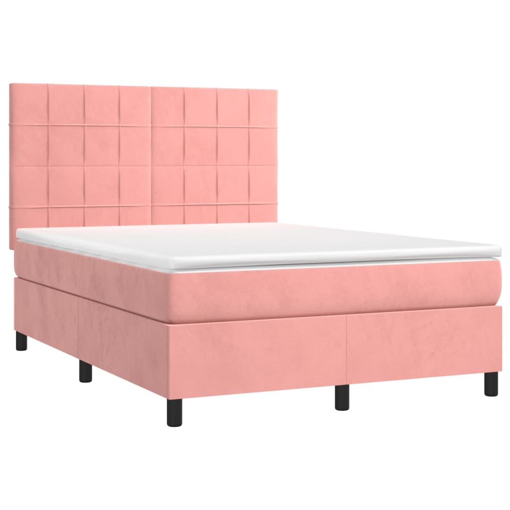 Sommier à lattes de lit matelas et LED Rose 140x190 cm Velours - XIOS