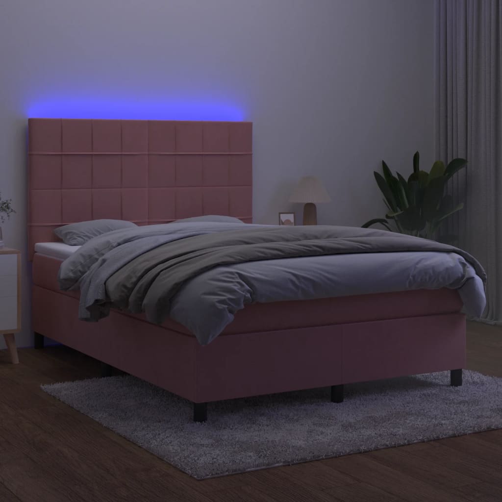Sommier à lattes de lit matelas et LED Rose 140x190 cm Velours - XIOS