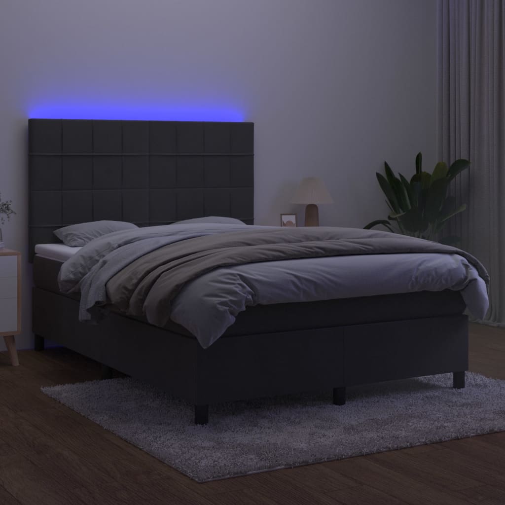 Sommier à lattes de lit matelas et LED Gris foncé 140x200 cm - XIOS