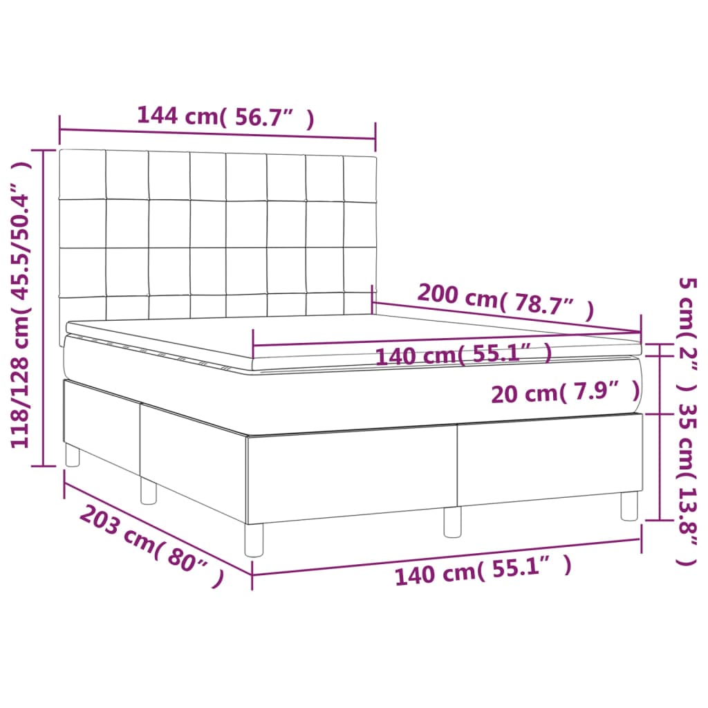 Sommier à lattes de lit matelas et LED Gris foncé 140x200 cm - XIOS