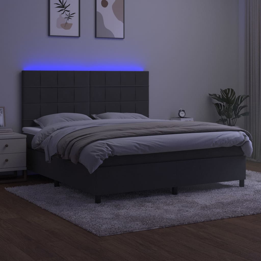 Sommier à lattes de lit matelas et LED Gris foncé 160x200 cm - XIOS