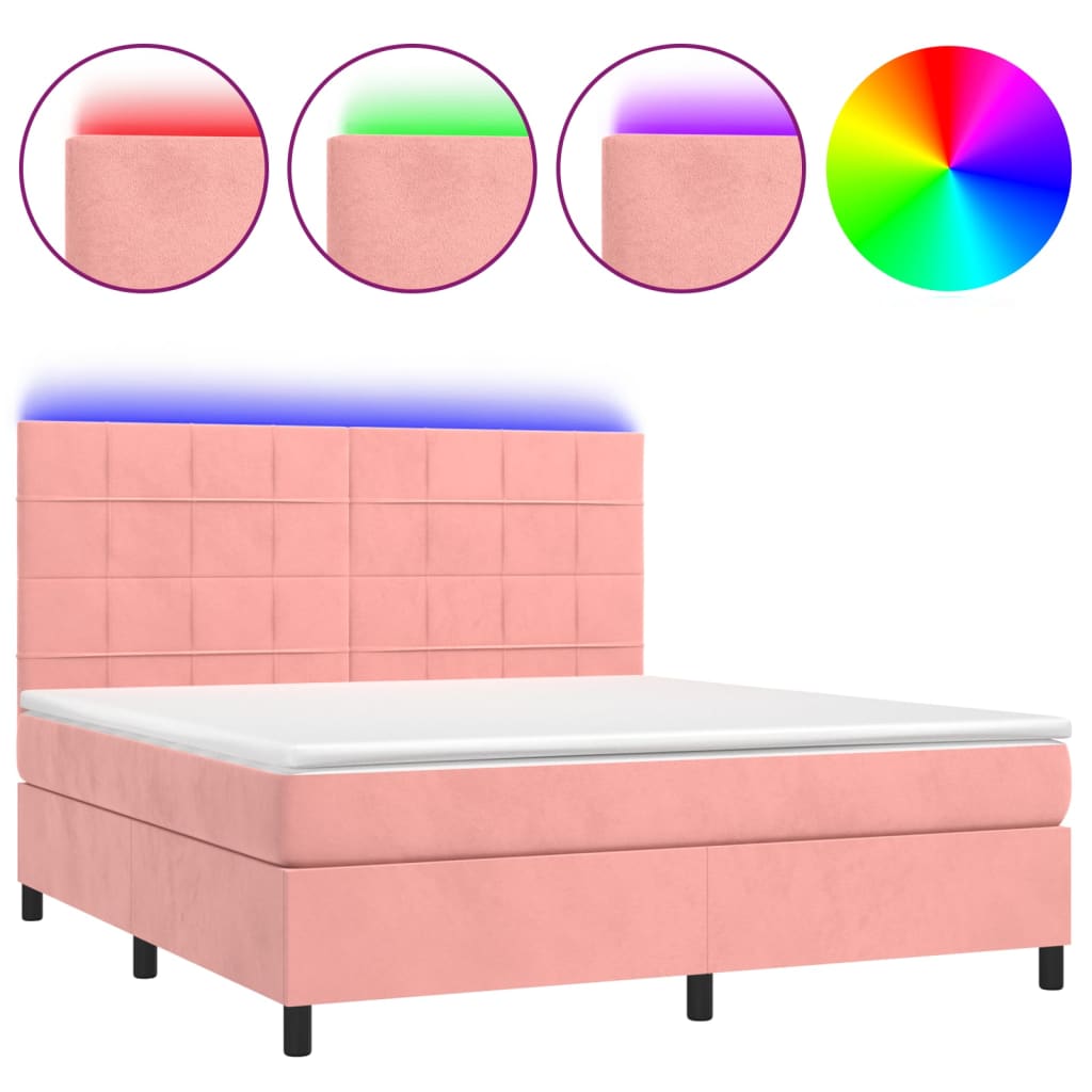 Sommier à lattes de lit matelas et LED Rose 180x200 cm Velours - XIOS
