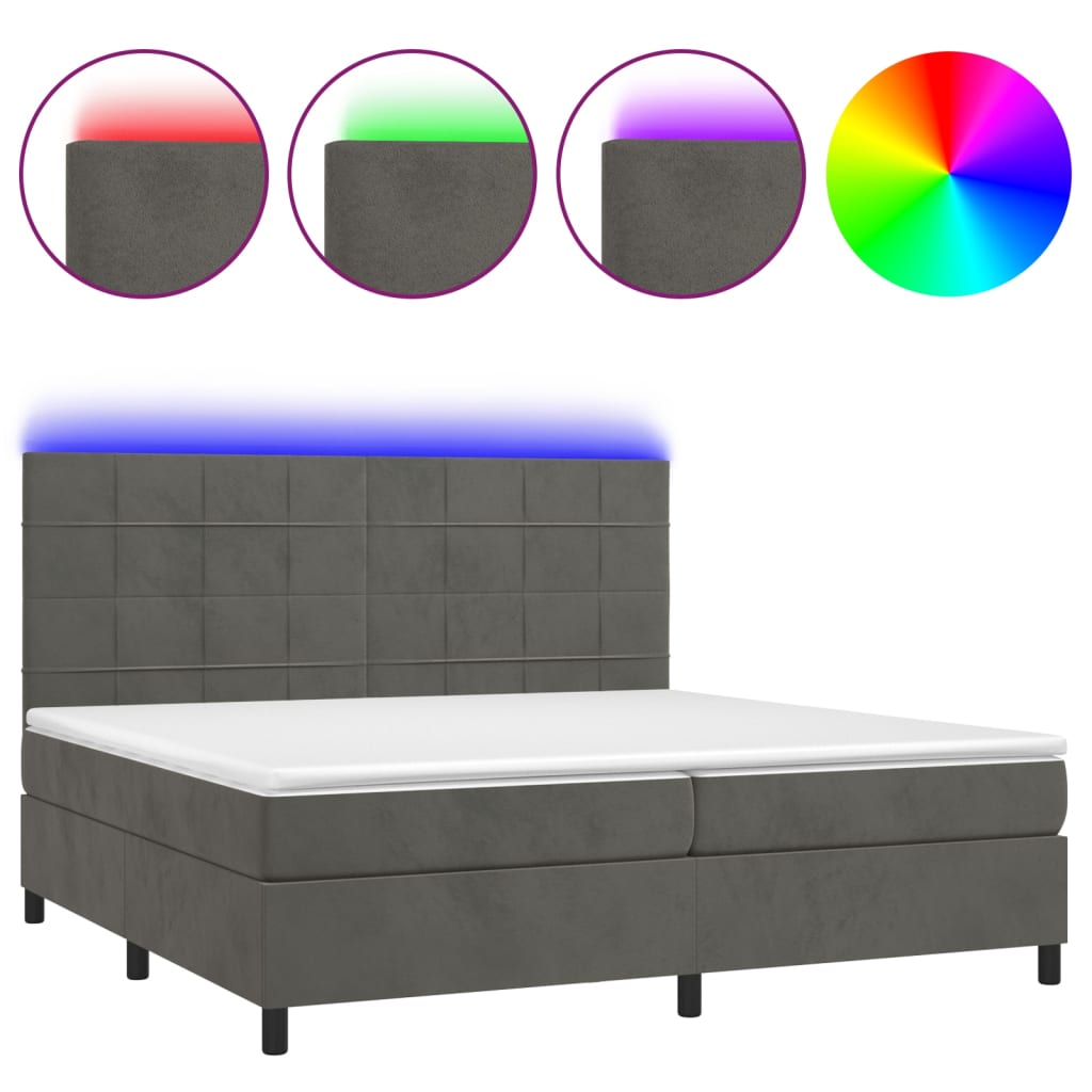 Sommier à lattes de lit matelas et LED Gris foncé 200x200 cm - XIOS