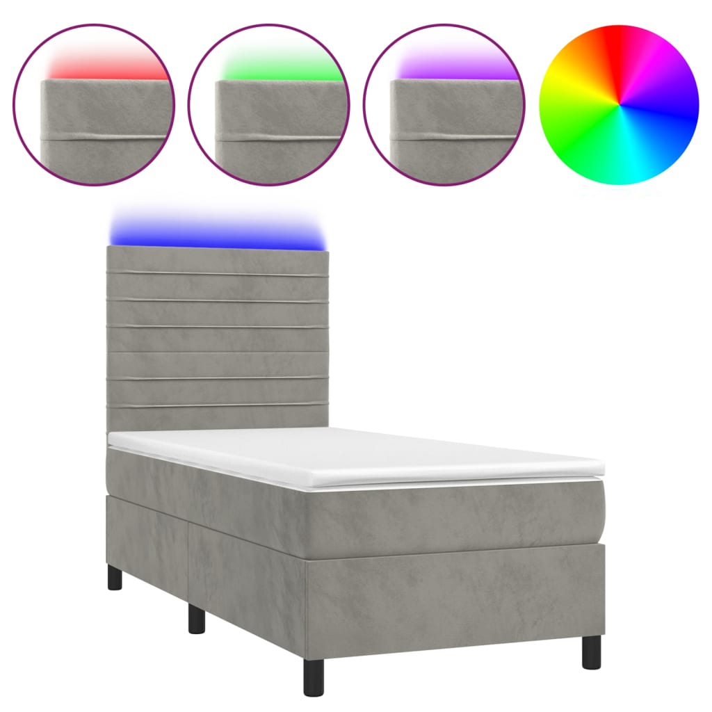 Sommier à lattes de lit matelas LED Gris clair 90x200cm Velours - XIOS