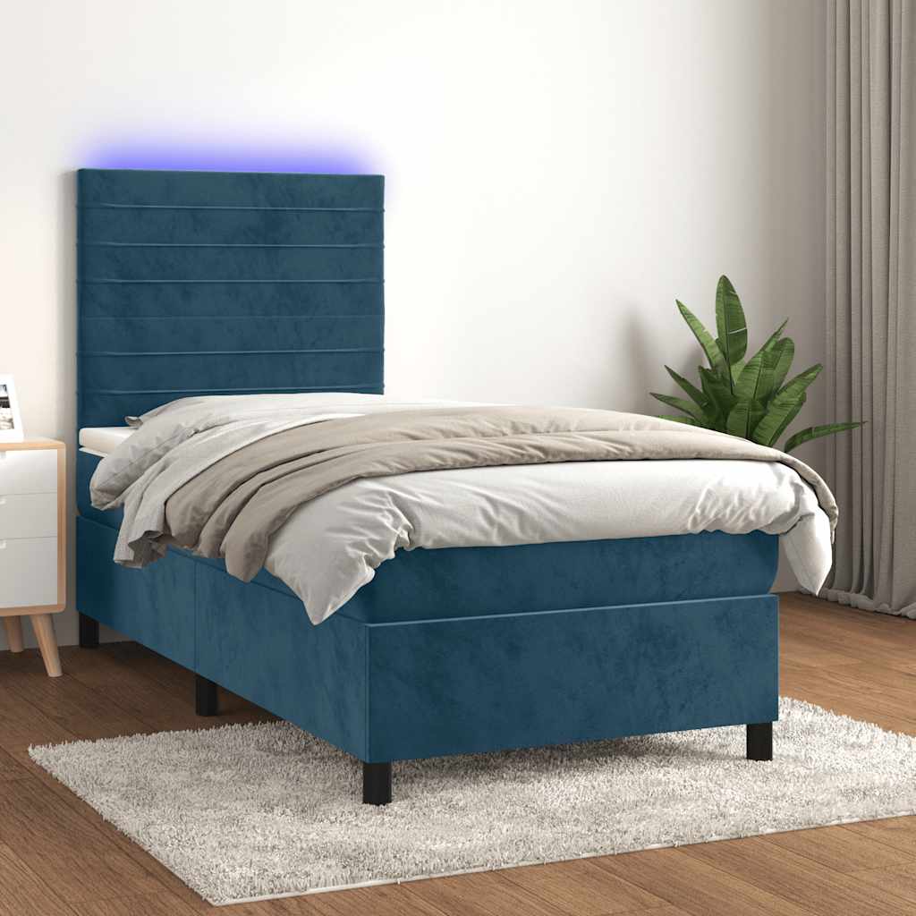 Sommier à lattes de lit matelas LED Bleu foncé 90x200cm Velours - XIOS
