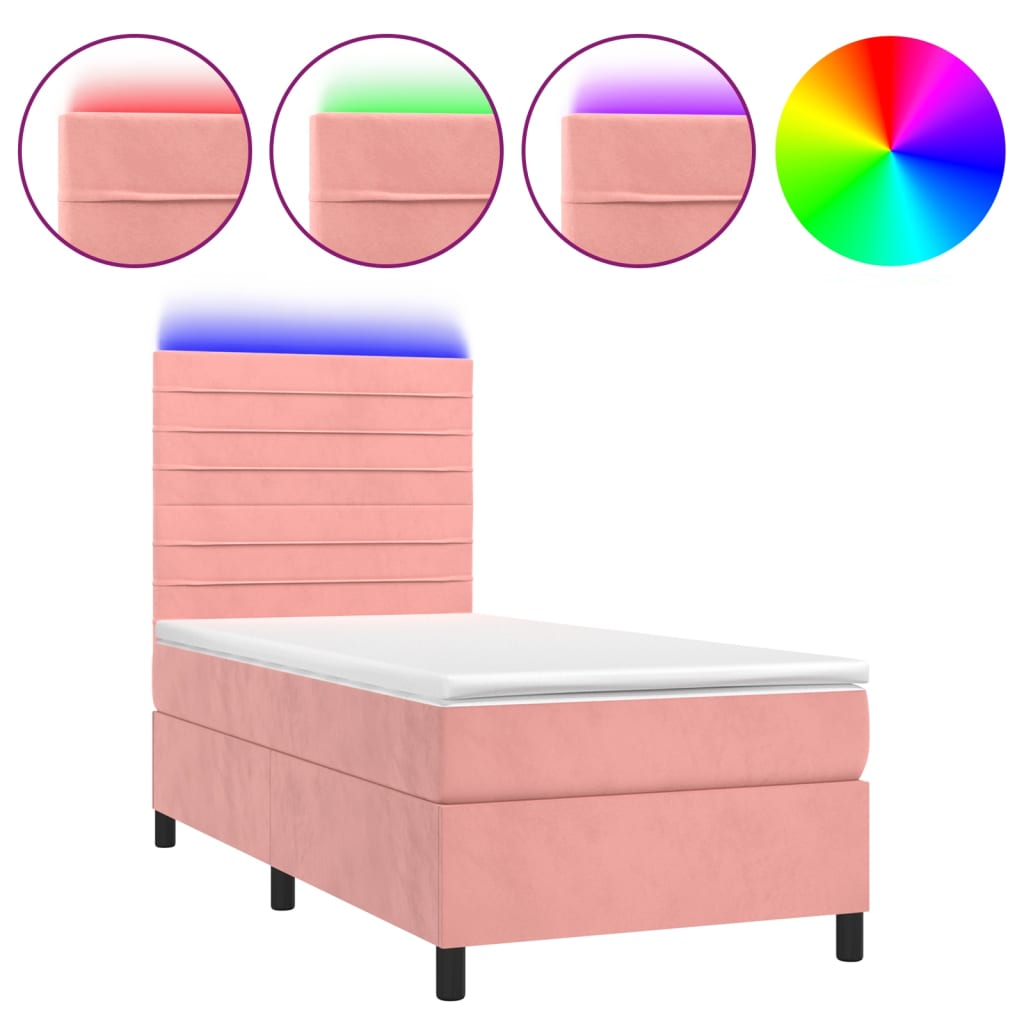 Sommier à lattes de lit avec matelas LED Rose 90x200 cm Velours - XIOS
