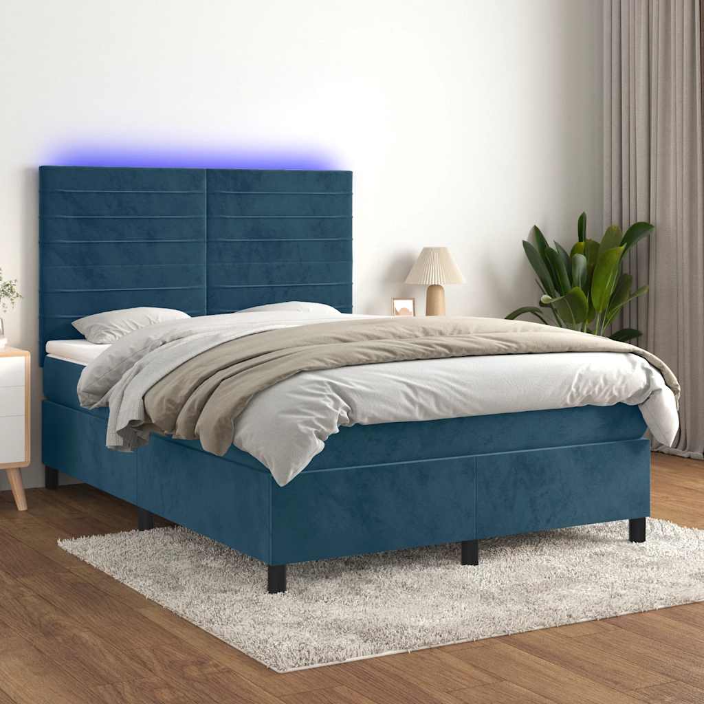 Sommier à lattes de lit avec matelas LED Bleu foncé 140x190 cm - XIOS
