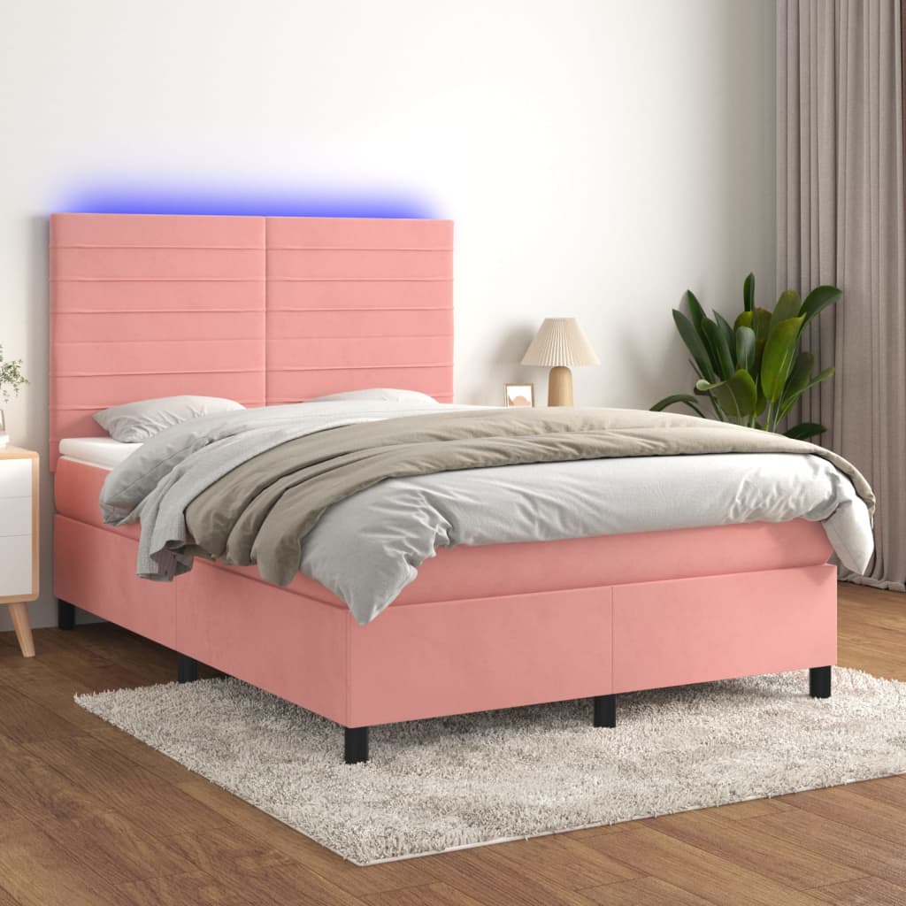 Sommier à lattes de lit avec matelas LED Rose 140x190cm Velours - XIOS