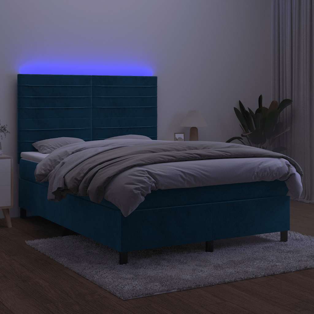 Sommier à lattes de lit avec matelas LED Bleu foncé 140x200 cm - XIOS