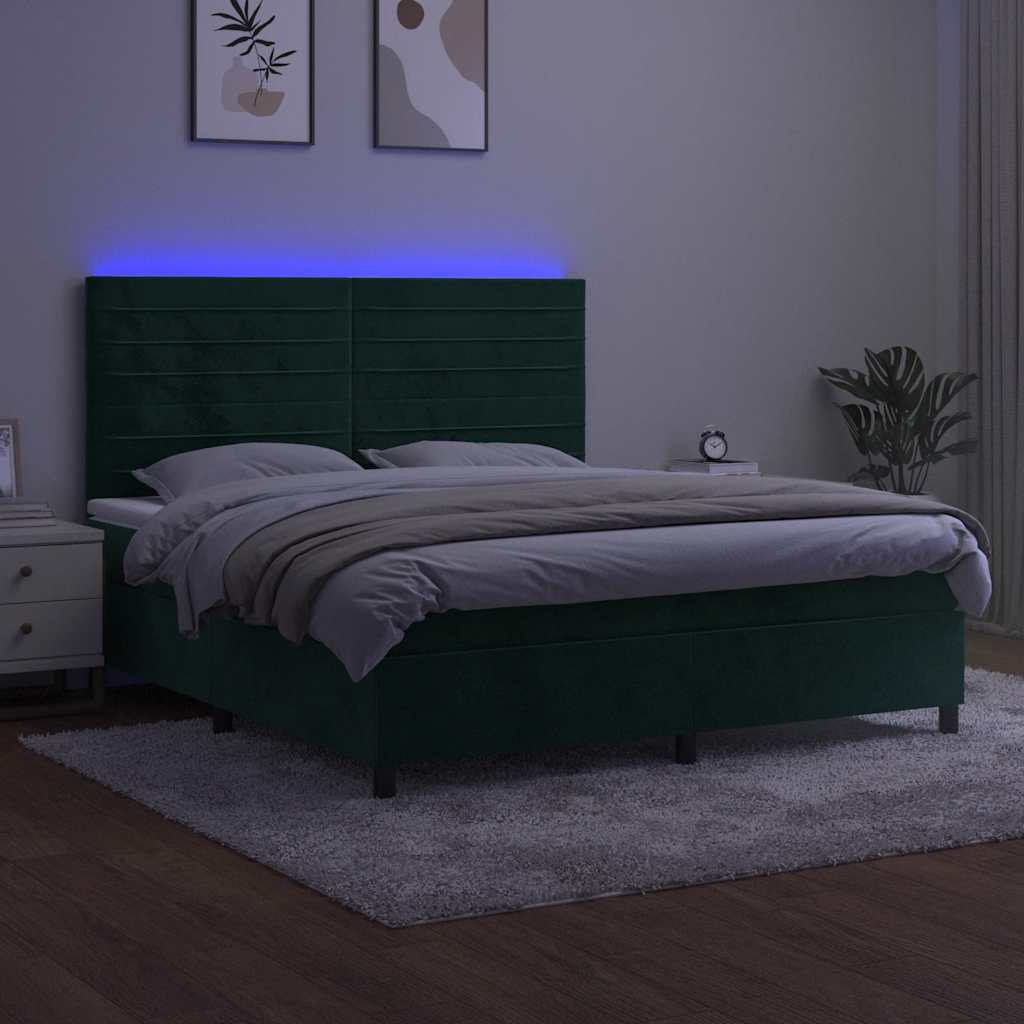 Sommier à lattes de lit avec matelas LED Vert foncé 160x200 cm
