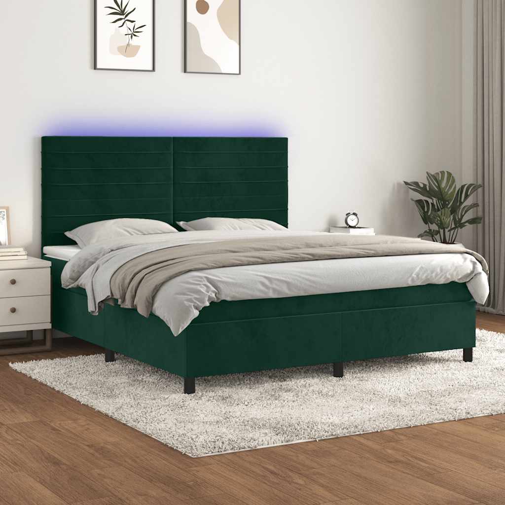Sommier à lattes de lit avec matelas LED Vert foncé 160x200 cm