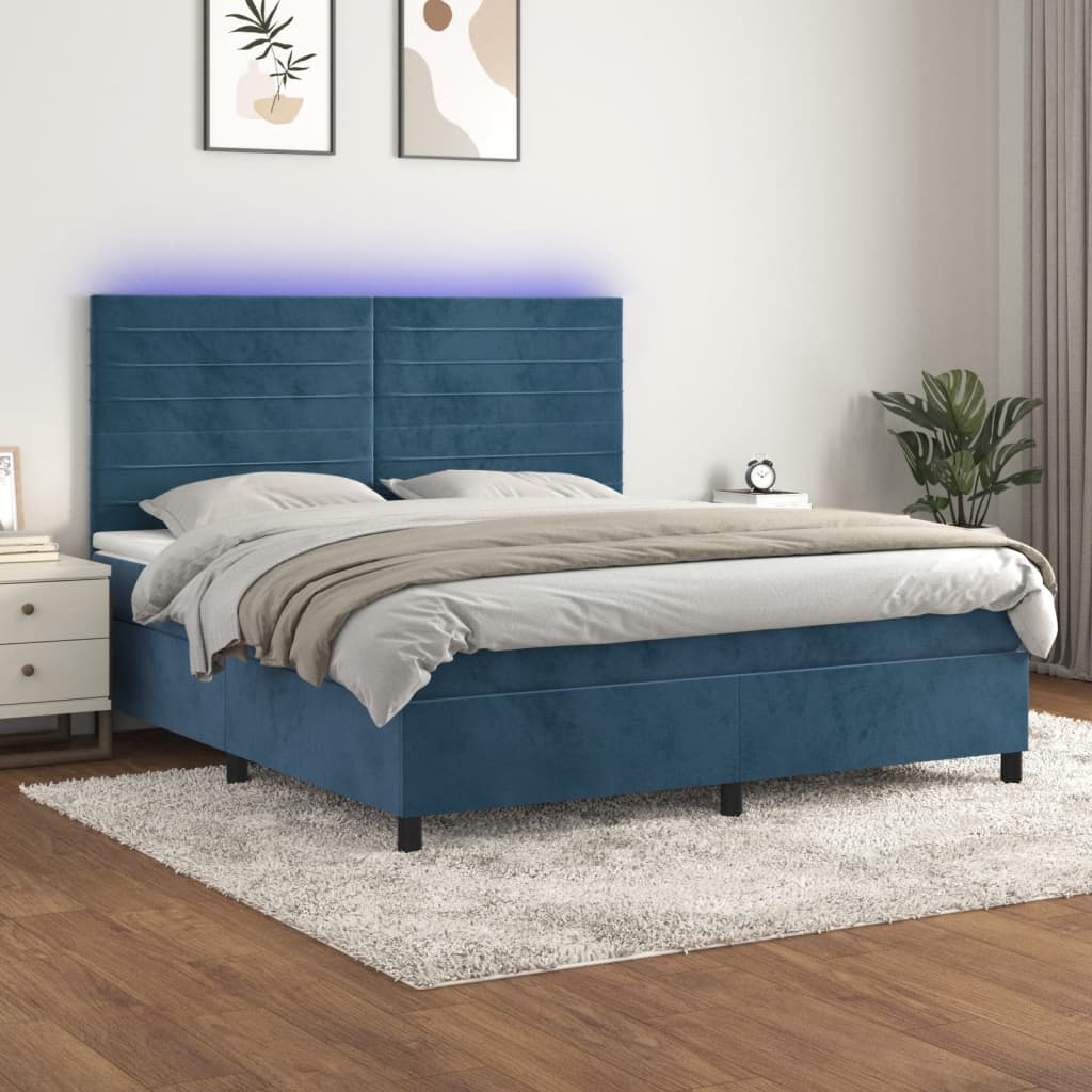 Sommier à lattes de lit avec matelas LED Bleu foncé 160x200 cm - XIOS