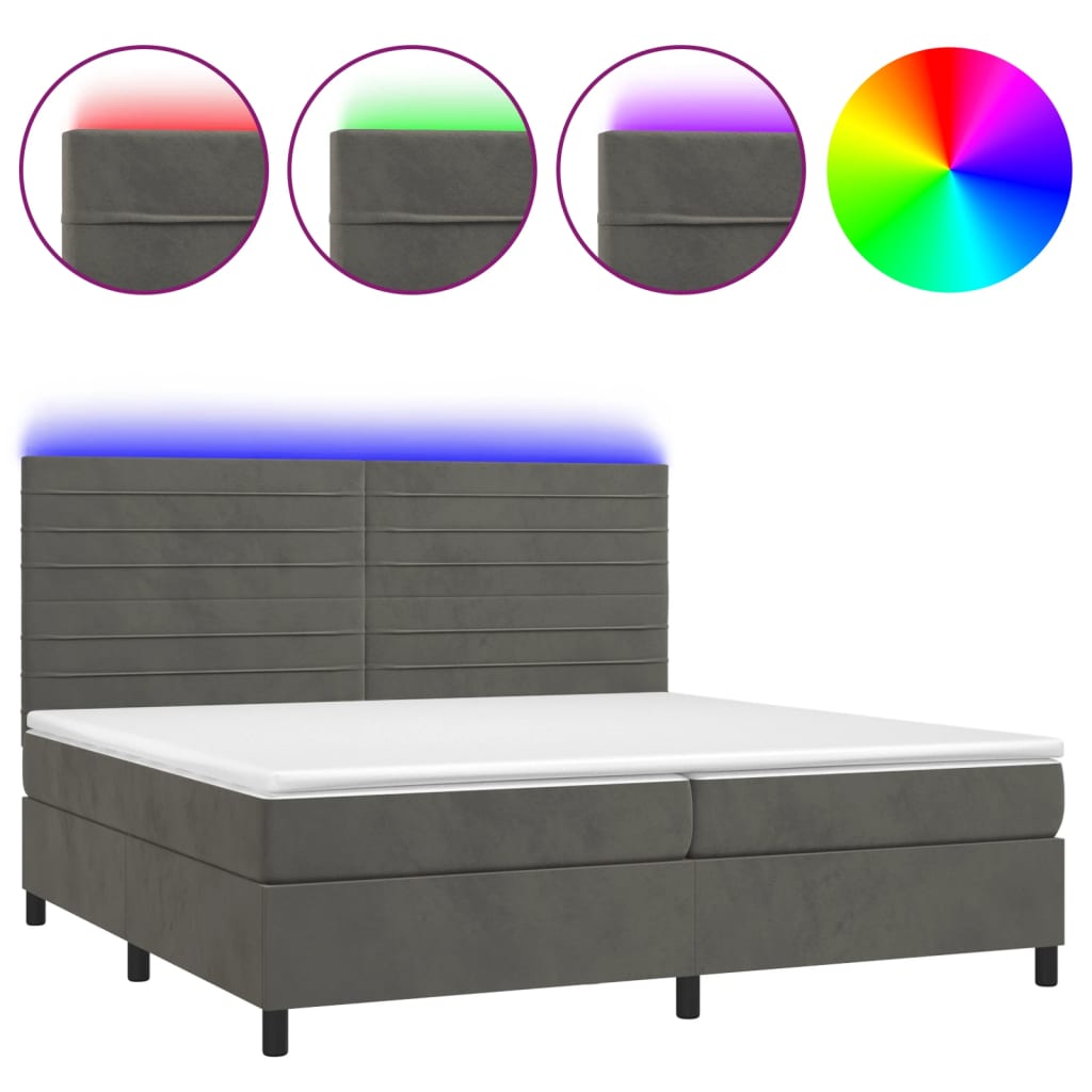 Sommier à lattes de lit avec matelas LED Gris foncé 200x200 cm - XIOS