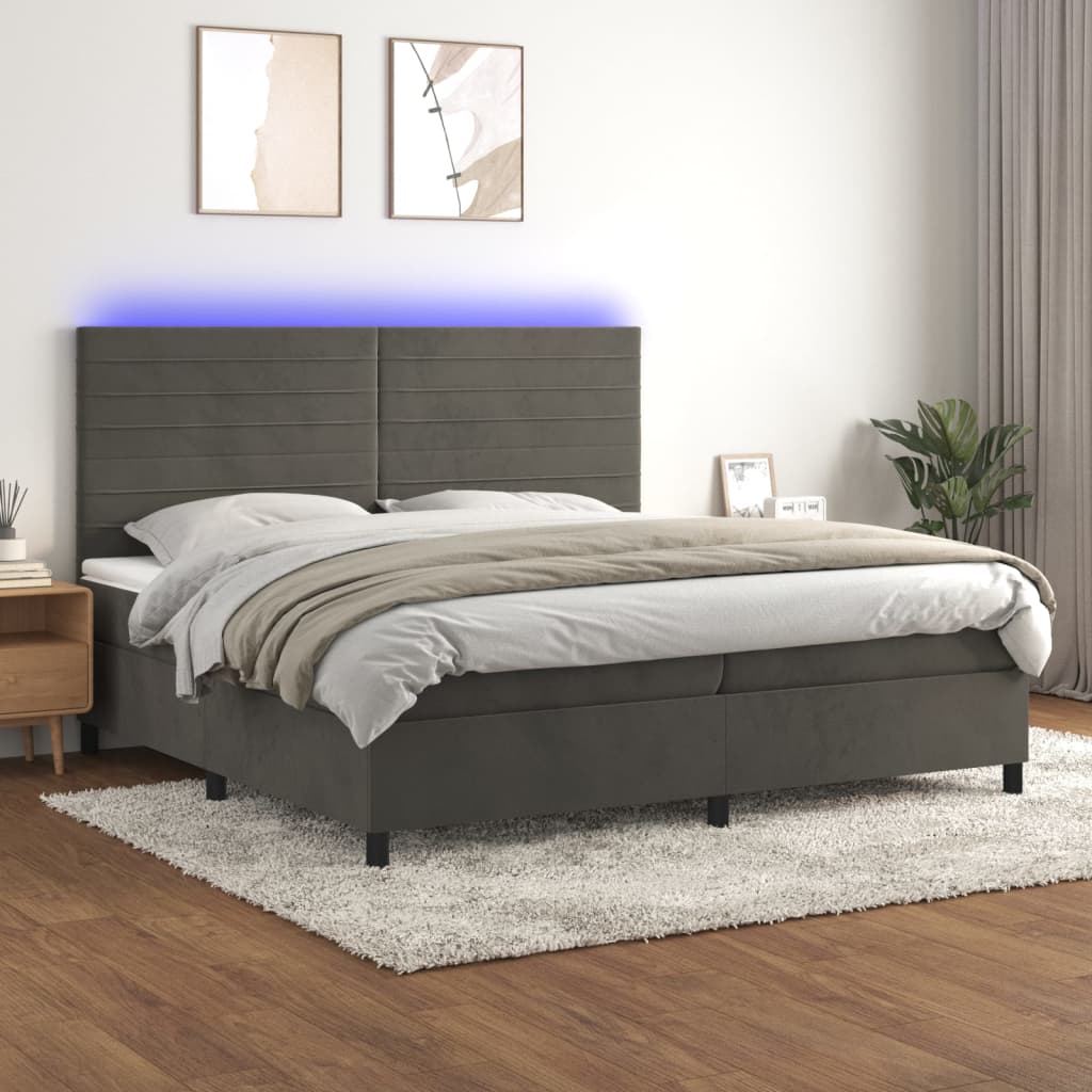 Sommier à lattes de lit avec matelas LED Gris foncé 200x200 cm - XIOS