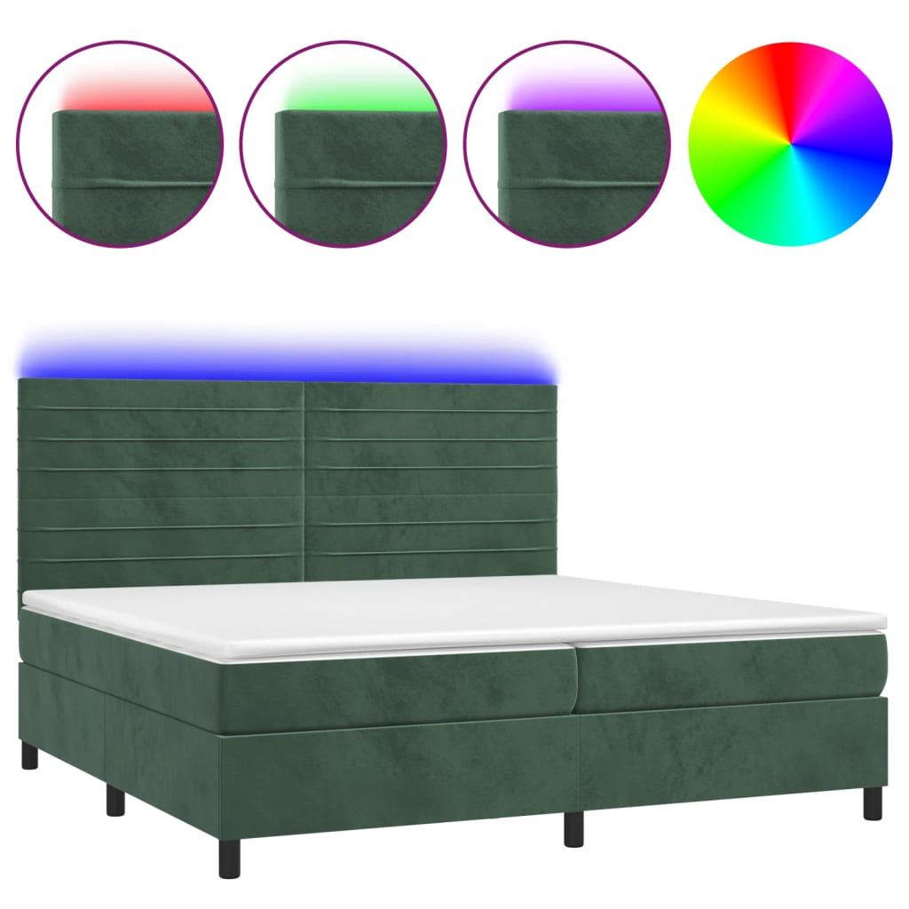 Sommier à lattes de lit avec matelas LED Vert foncé 200x200 cm - XIOS