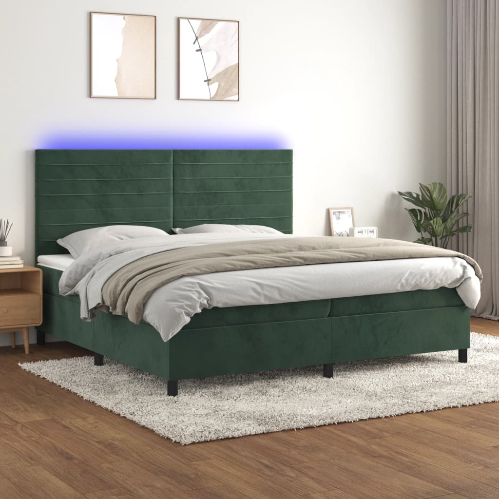 Sommier à lattes de lit avec matelas LED Vert foncé 200x200 cm - XIOS