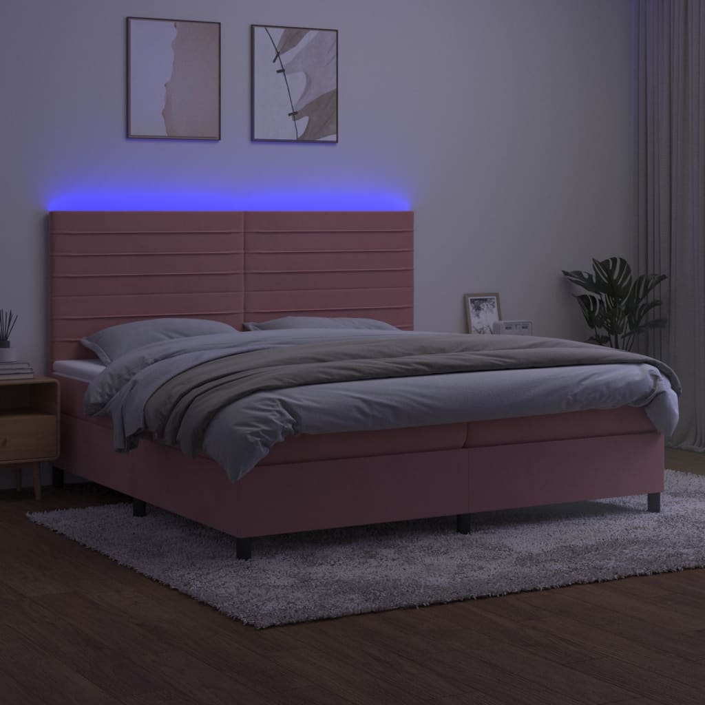 Sommier à lattes de lit avec matelas LED Rose 200x200cm Velours - XIOS
