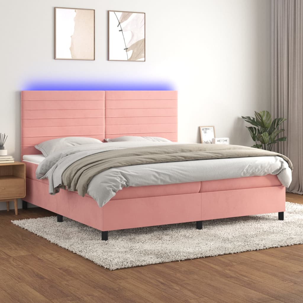 Sommier à lattes de lit avec matelas LED Rose 200x200cm Velours - XIOS