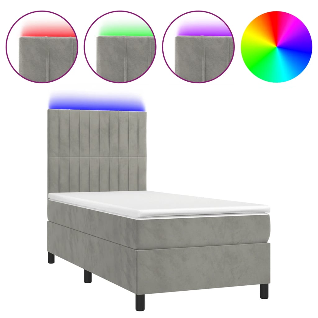 Sommier à lattes de lit matelas LED Gris clair 80x200cm Velours - XIOS