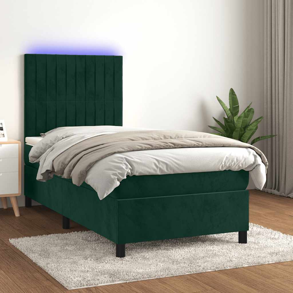 Sommier à lattes de lit avec matelas LED Vert foncé 100x200 cm - XIOS