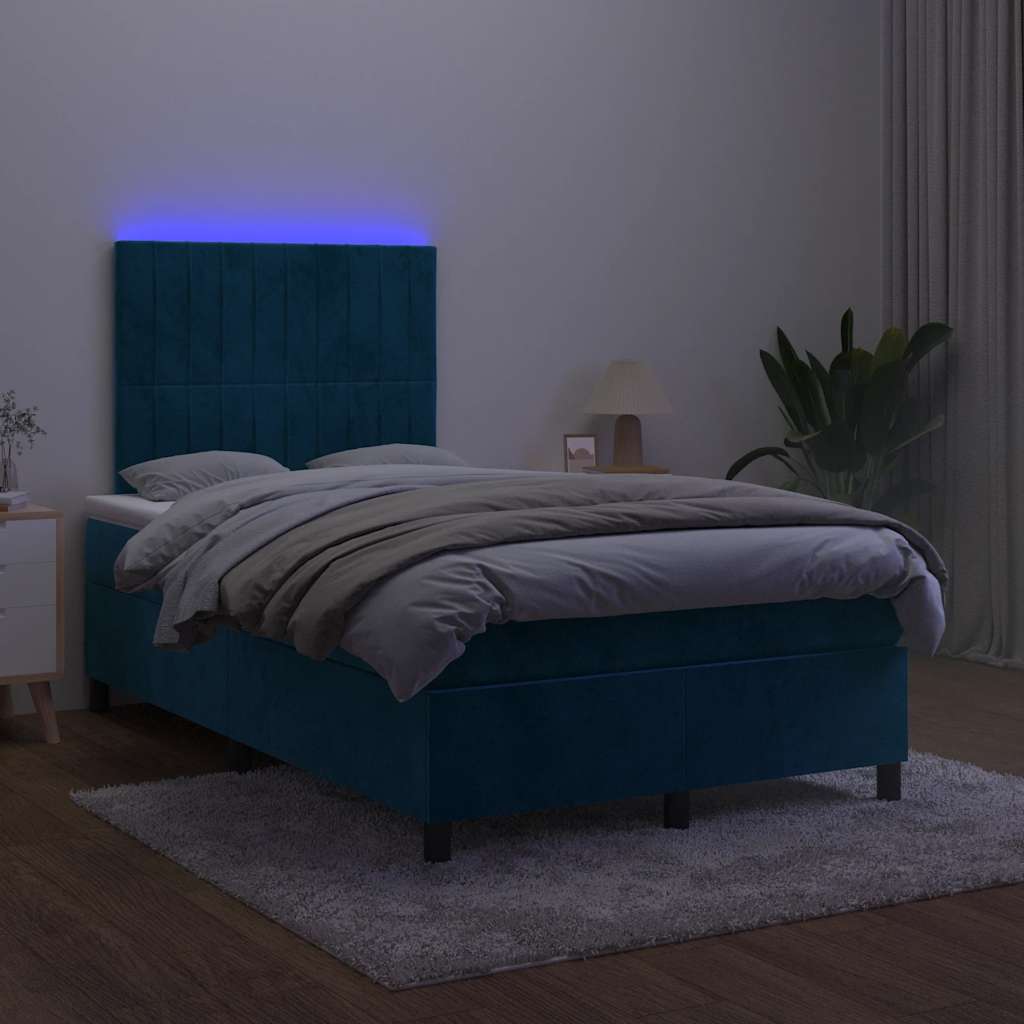 Sommier à lattes de lit avec matelas LED Bleu foncé 120x200 cm