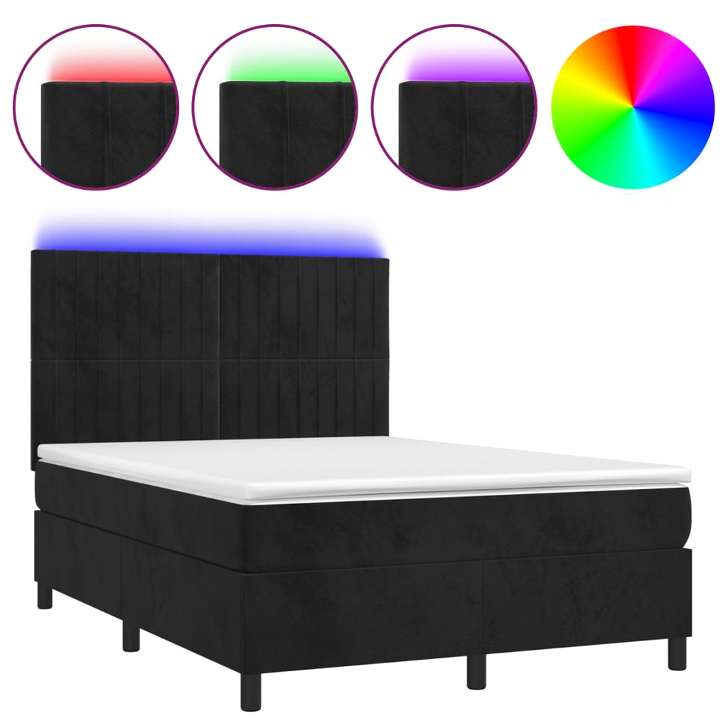 Sommier à lattes de lit avec matelas LED Noir 140x190cm Velours - XIOS