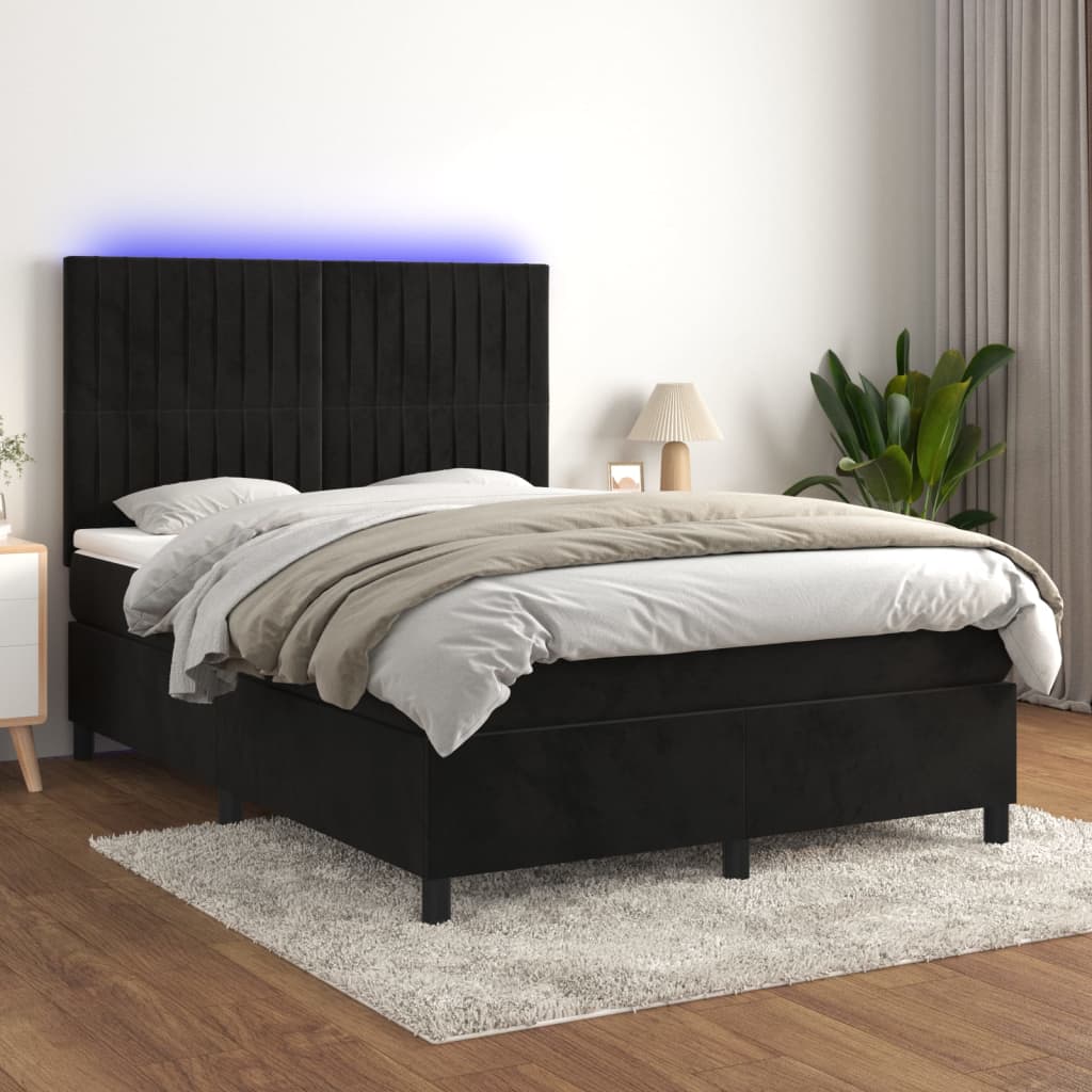 Sommier à lattes de lit avec matelas LED Noir 140x190cm Velours - XIOS