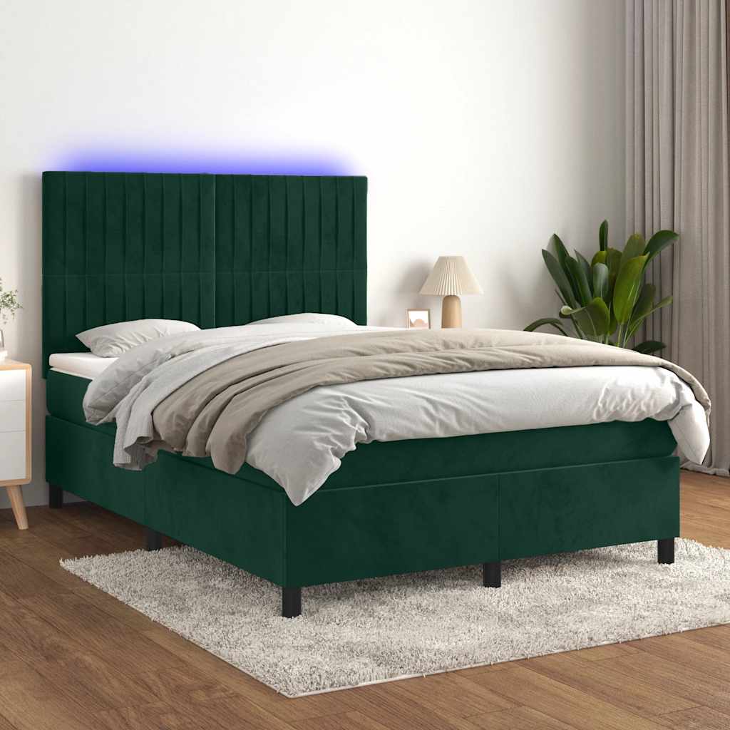 Sommier à lattes de lit avec matelas LED Vert foncé 140x190 cm - XIOS