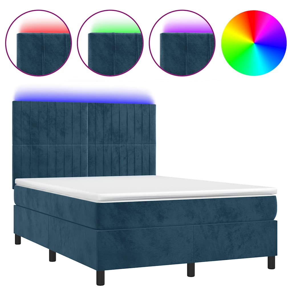 Sommier à lattes de lit avec matelas LED Bleu foncé 140x190 cm - XIOS