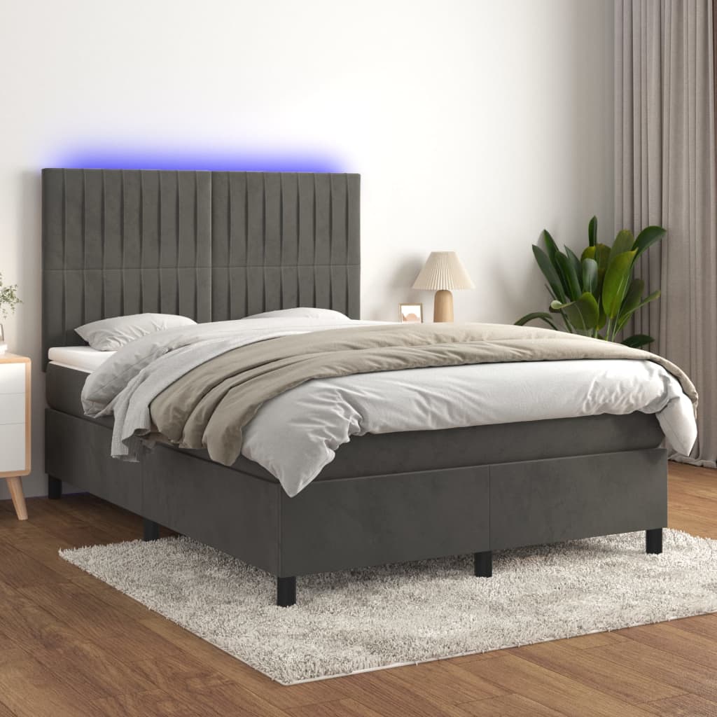 Sommier à lattes de lit avec matelas LED Gris foncé 140x200 cm - XIOS