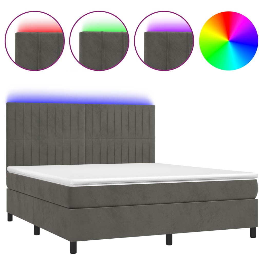Sommier à lattes de lit matelas et LED Gris foncé 160x200 cm - XIOS