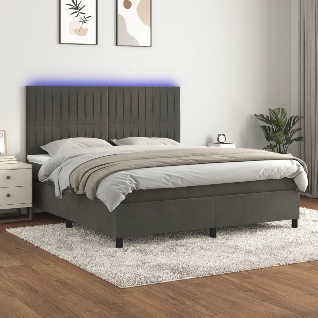 Sommier à lattes de lit matelas et LED Gris foncé 160x200 cm - XIOS