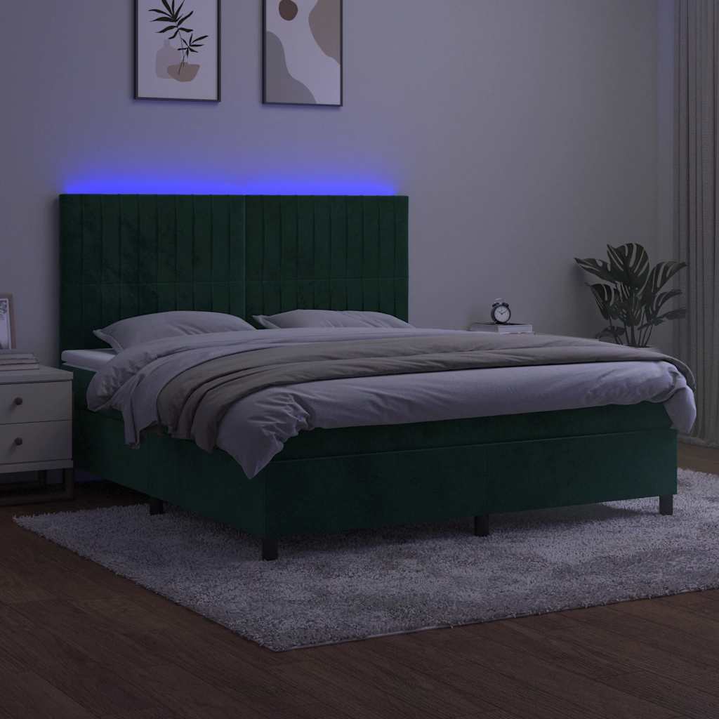 Sommier à lattes de lit matelas et LED Vert foncé 160x200 cm - XIOS