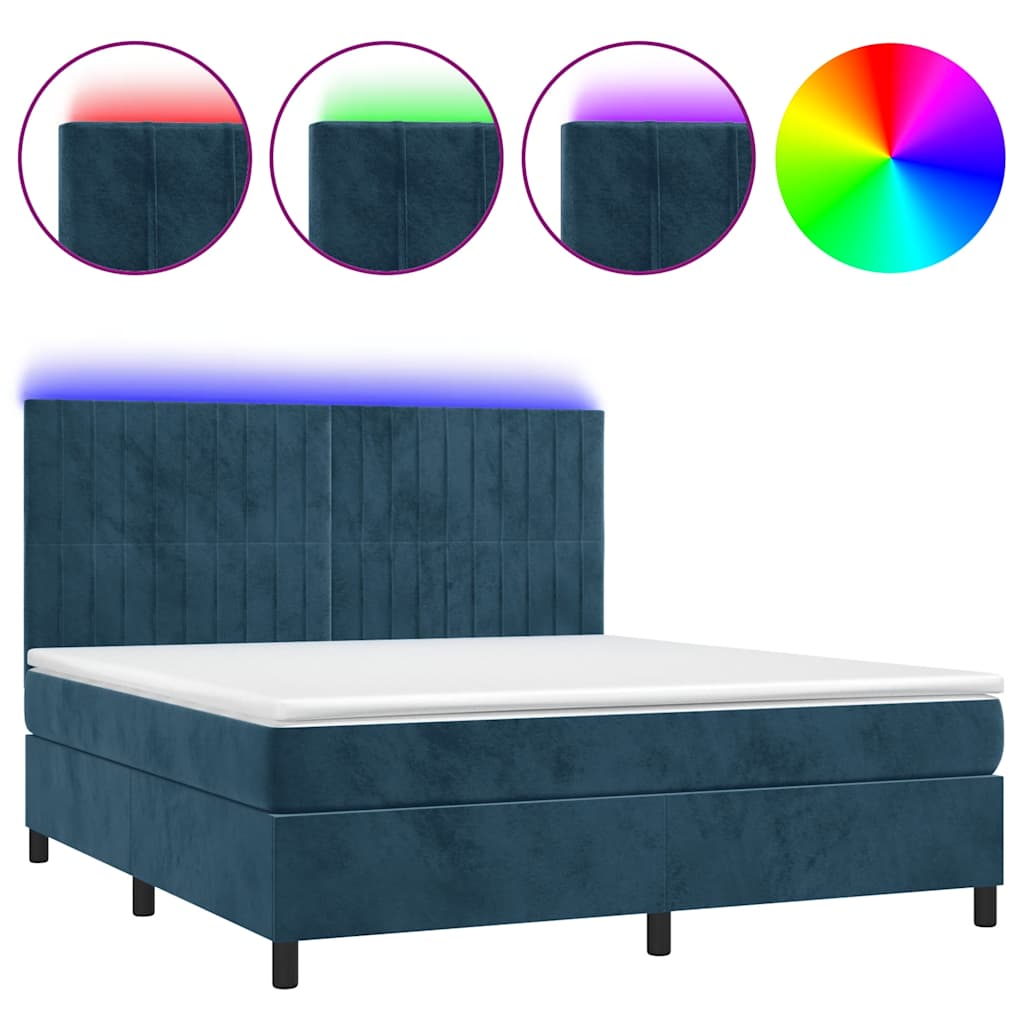 Sommier à lattes de lit matelas et LED Bleu foncé 160x200 cm