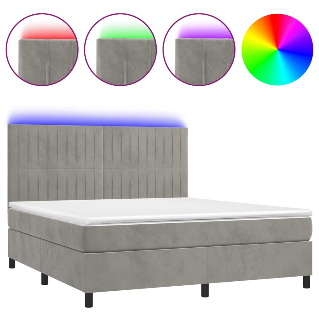 Sommier à lattes de lit matelas et LED Gris clair 180x200 cm - XIOS