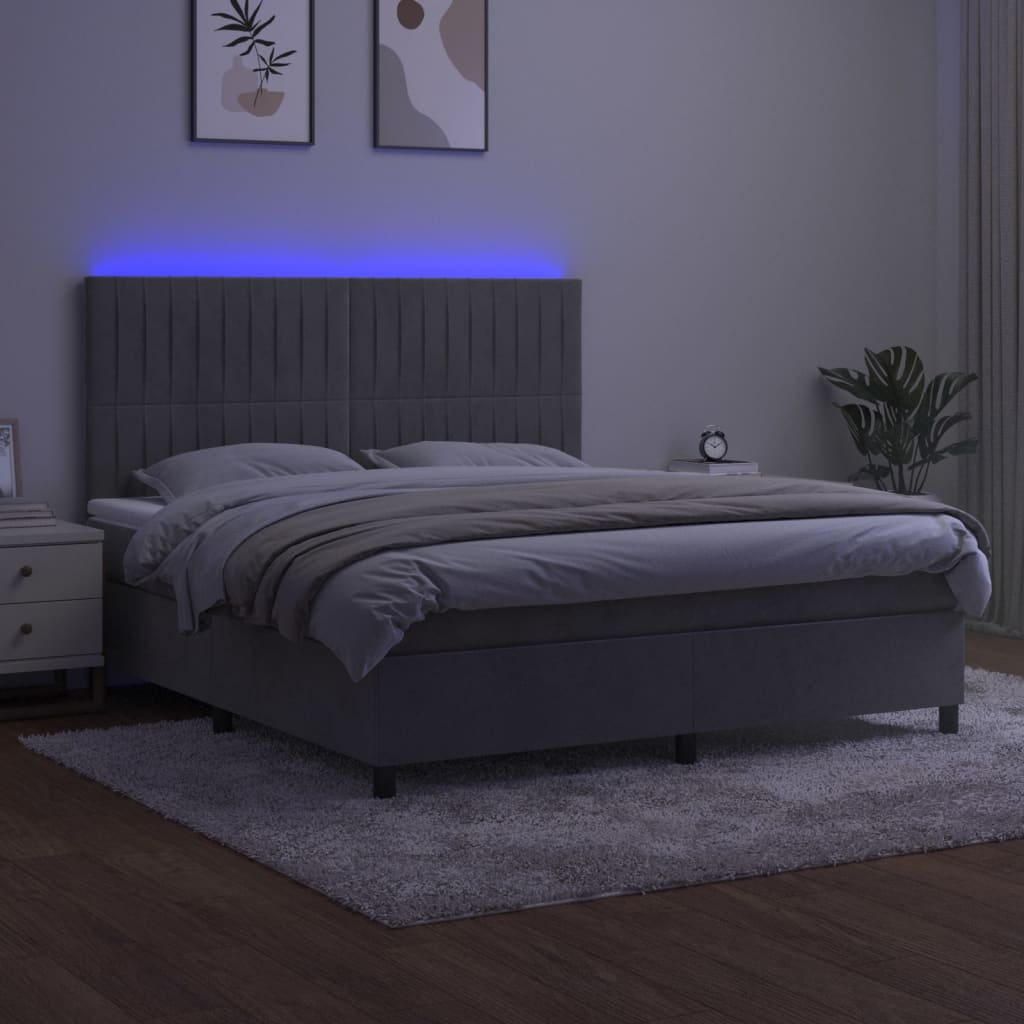 Sommier à lattes de lit matelas et LED Gris clair 180x200 cm - XIOS