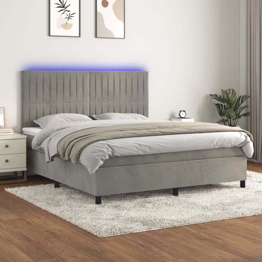 Sommier à lattes de lit matelas et LED Gris clair 180x200 cm - XIOS