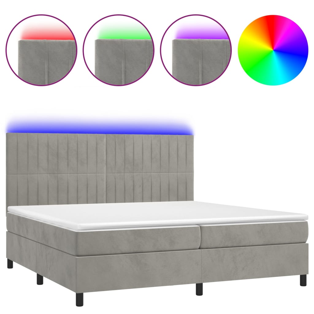 Sommier à lattes de lit matelas et LED Gris clair 200x200 cm - XIOS