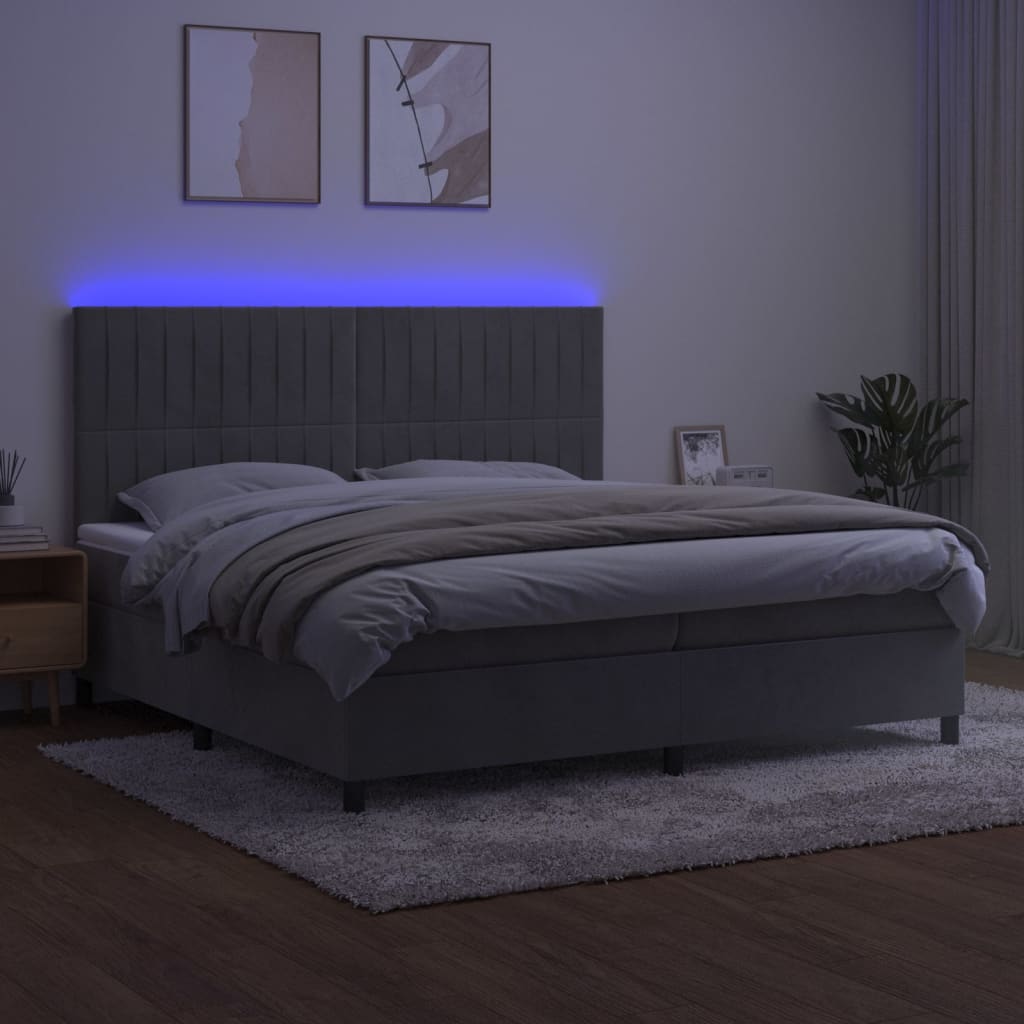 Sommier à lattes de lit matelas et LED Gris clair 200x200 cm - XIOS