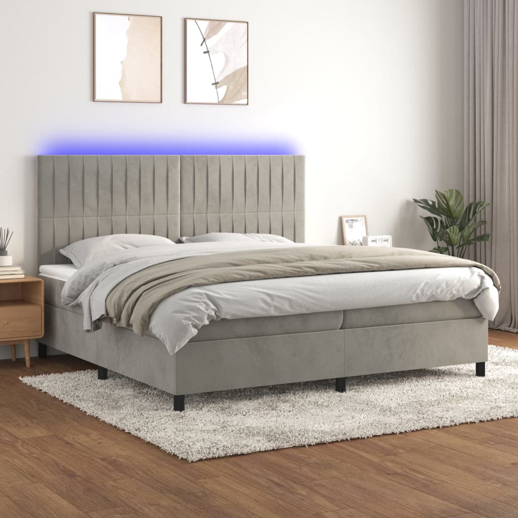 Sommier à lattes de lit matelas et LED Gris clair 200x200 cm - XIOS