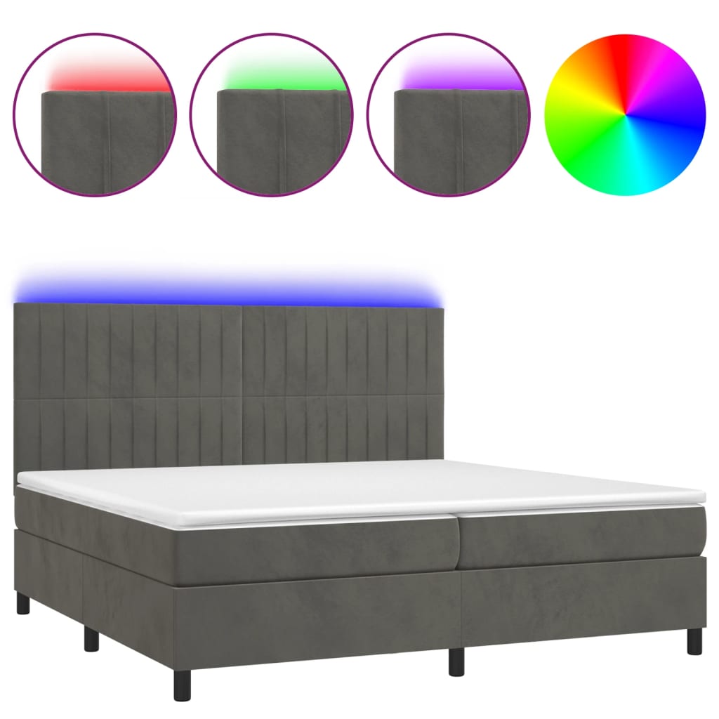Sommier à lattes de lit matelas et LED Gris foncé 200x200 cm - XIOS