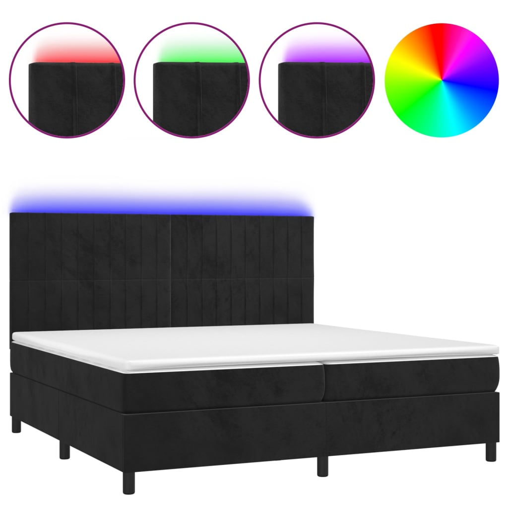 Sommier à lattes de lit matelas et LED Noir 200x200 cm Velours - XIOS