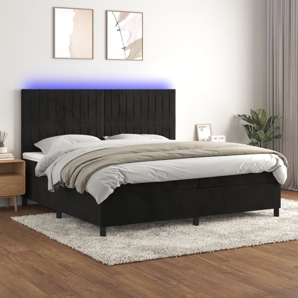 Sommier à lattes de lit matelas et LED Noir 200x200 cm Velours - XIOS